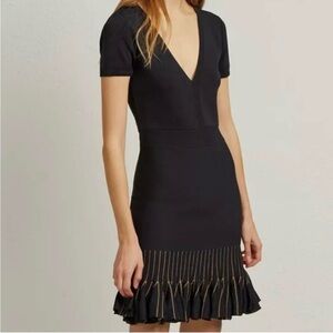 French Connection Beth Ruffle Hem Knitted Dress Navy Blue/Warm Sand Size…